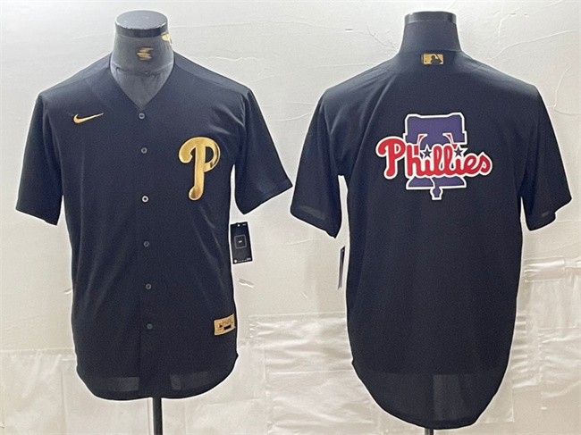 Philadelphia Phillies Black Team Big Logo Cool Base Stitched Jersey - Zenithce