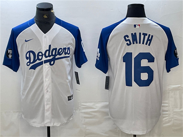 Los Angeles Dodgers #16 Will Smith White Blue Vin Patch Cool Base Stitched Jersey - Zenithce