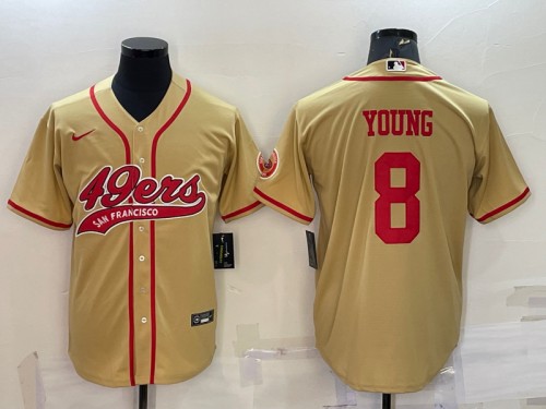 San Francisco 49ers #8 Steve Young Gold With Patch Cool Base Stitched Baseball Jersey - Zenithce