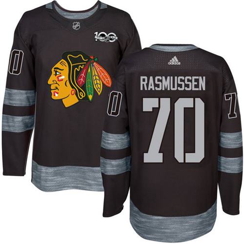 Blackhawks #70 Dennis Rasmussen Black 1917-2017 100th Anniversary Stitched Jersey - Zenithce