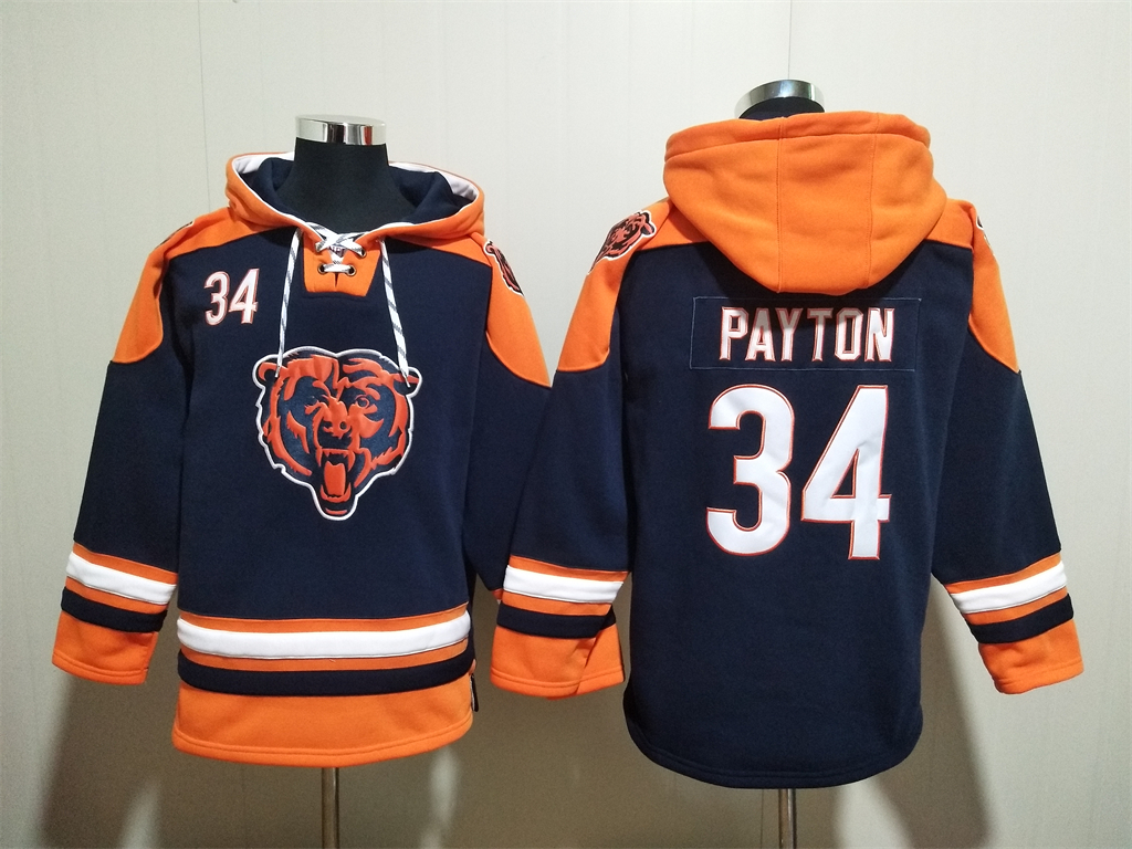 Chicago Bears #34 Walter Payton Navy Ageless Must-Have Lace-Up Pullover Hoodie - Zenithce