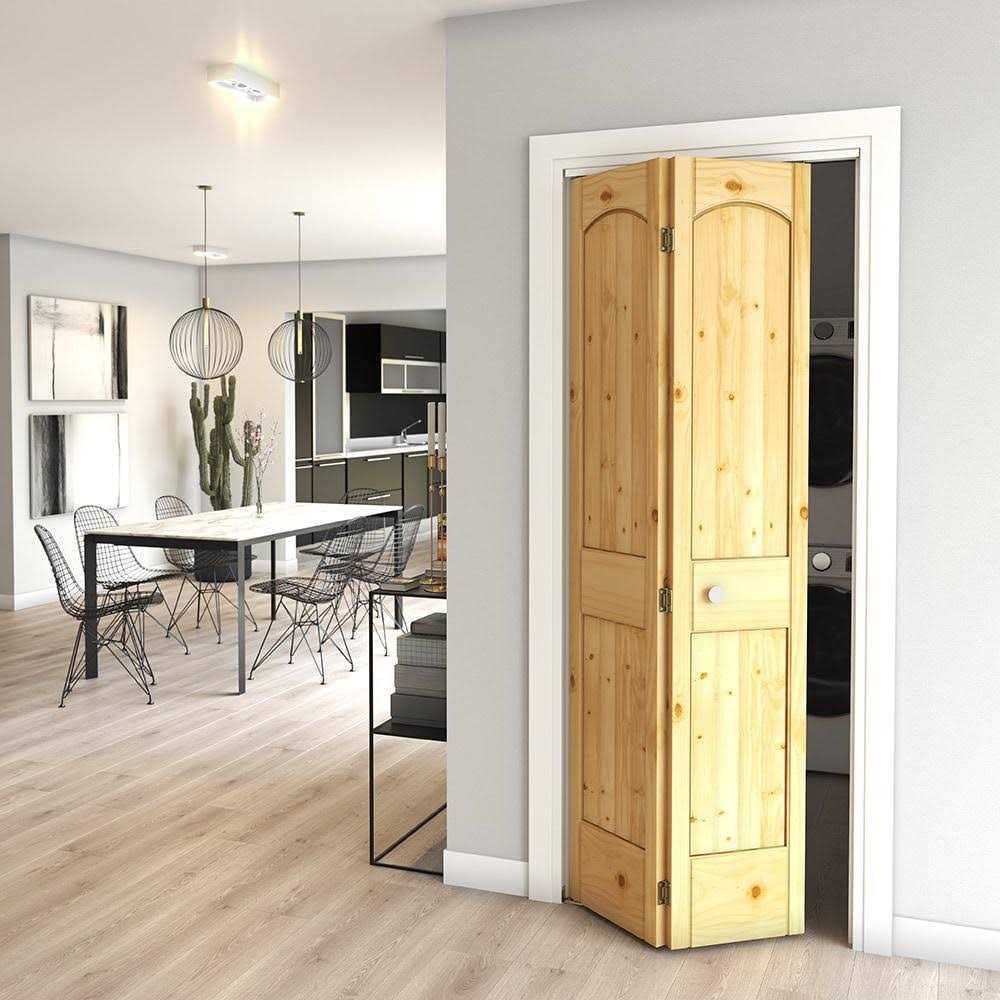 EightDoors 80-in Natural 2-panel Arch Top Solid Core Unfinished Pine Wood Bifold Door Hardware Included - Zenithce