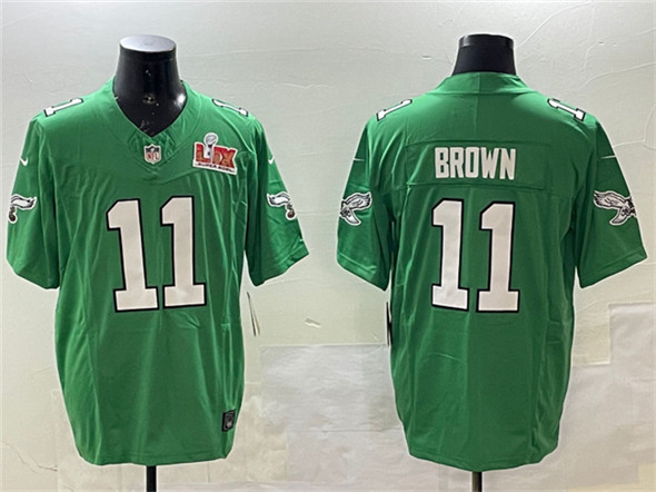 Philadelphia Eagles #11 A.J. Brown Green 2025 Super Bowl LIX Patch F.U.S.E. Throwback Vapor Untouchable Limited Stitched Jersey - Zenithce