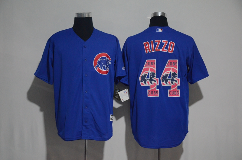 Chicago Cubs #44 Anthony Rizzo Blue Team Logo Print Cool Base Stitched Jersey - Zenithce