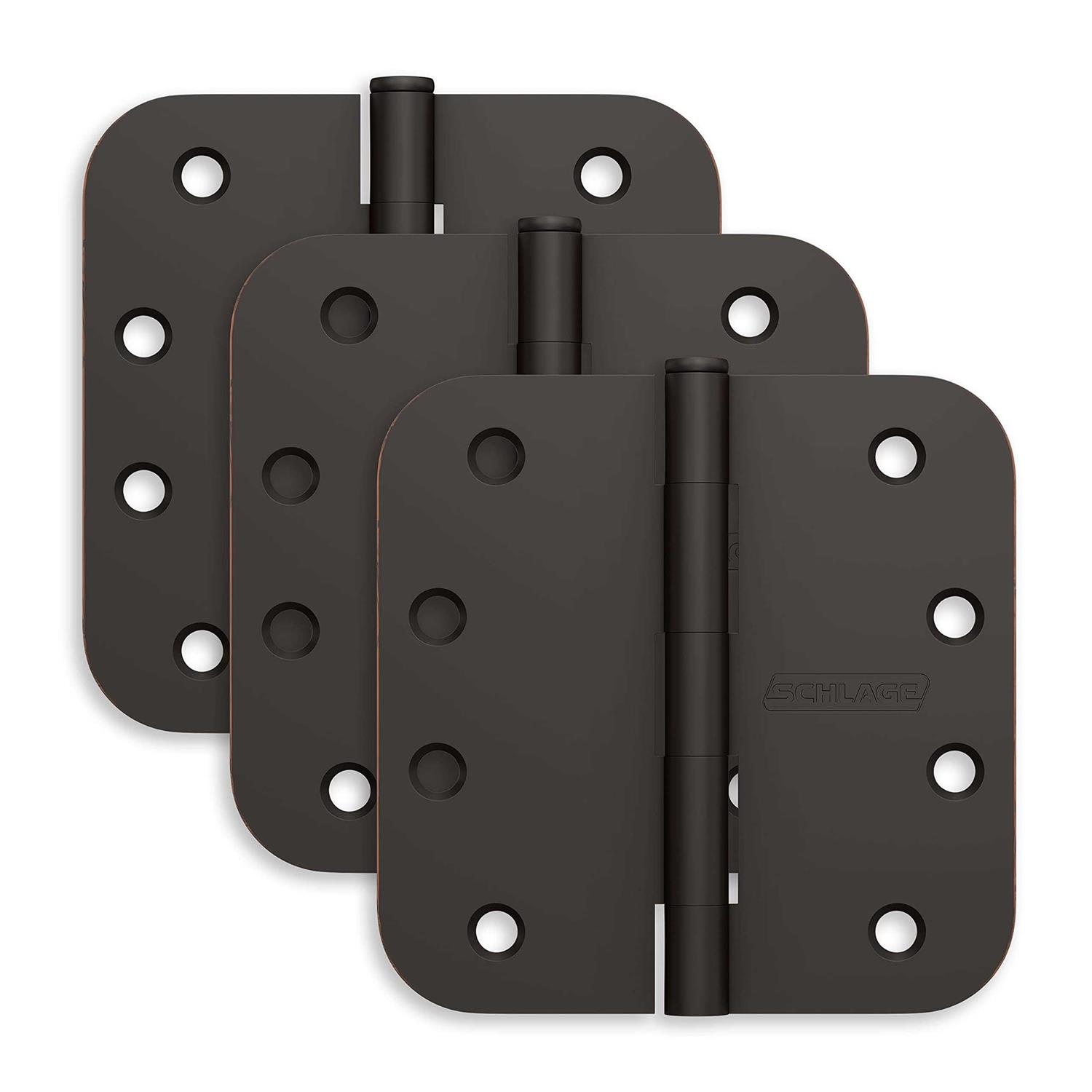 Schlage 1011 Pack of Three 3.5 x 3.5 Plain Bearing 5/8 Radius Corner Mortise Hinges - Zenithce