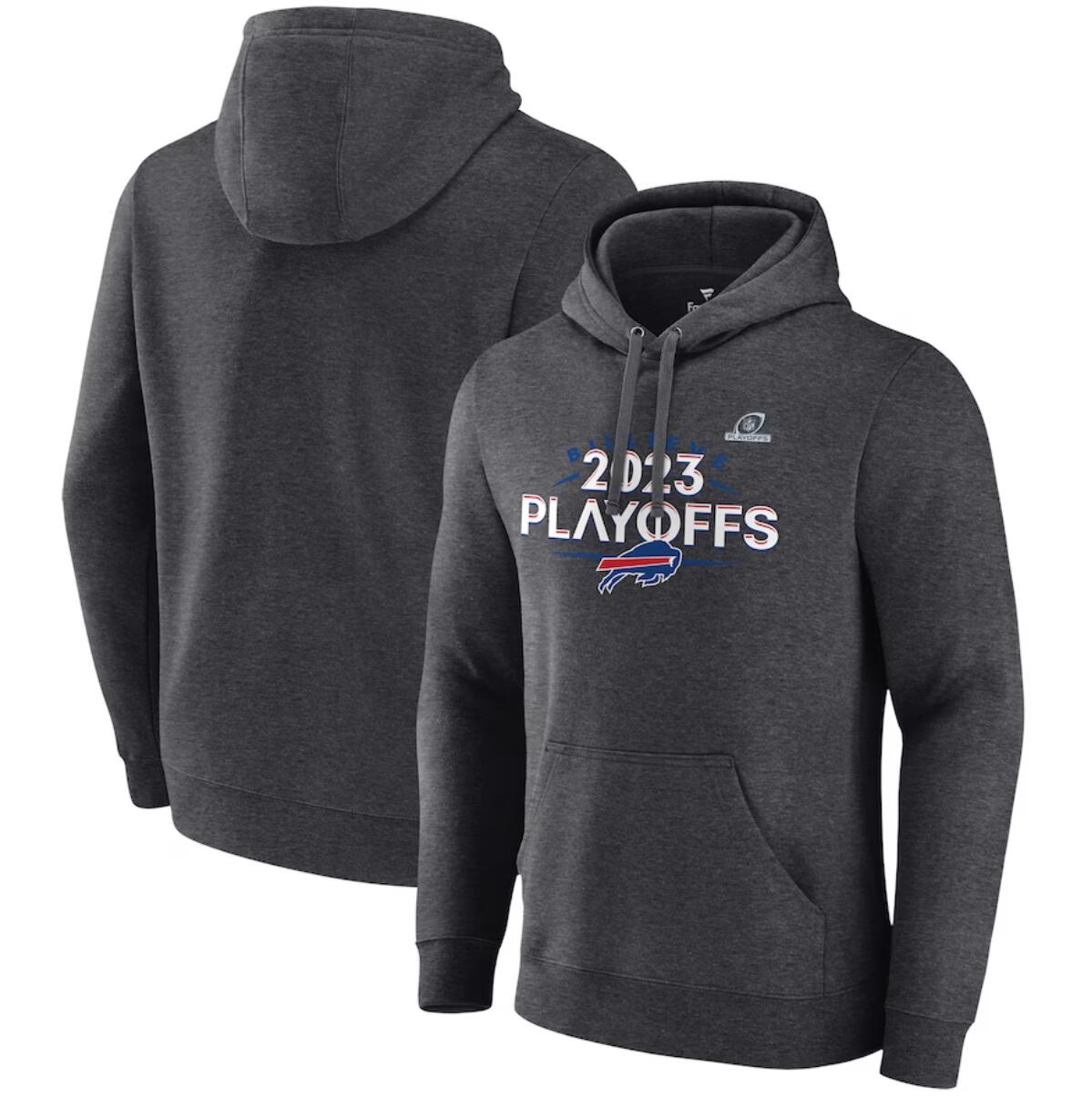 Buffalo Bills Heather Charcoal 2023 Playoffs Fleece Pullover Hoodie - Zenithce