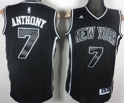 New York Knicks #7 Carmelo Anthony All Black With White Fashion Jersey - Zenithce