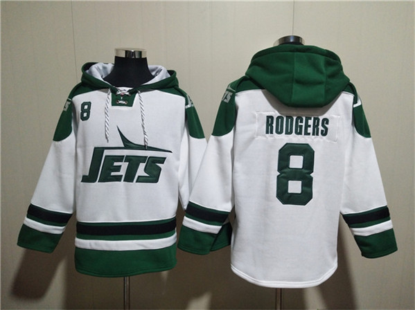 New York Jets #8 Aaron Rodgers White Ageless Must-Have Lace-Up Pullover Hoodie - Zenithce