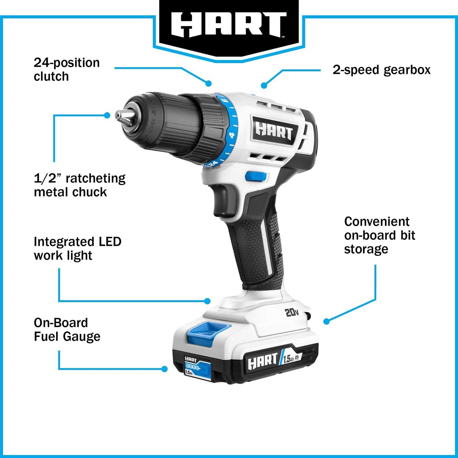 Hart 20-Volt Cordless 1/2-inch Drill/Driver Kit - Zenithce