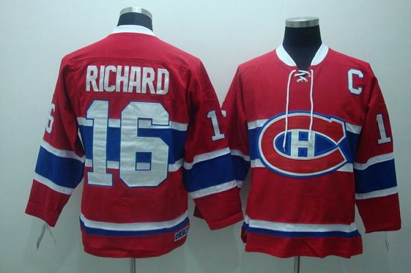 Canadiens #16 Henri Richard Stitched Red CH CCM Throwback Jersey - Zenithce