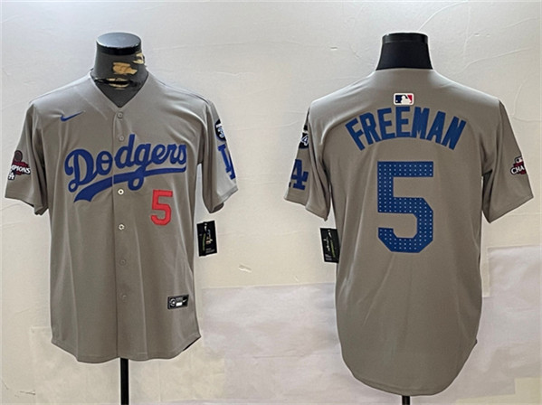 Los Angeles Dodgers #5 Freddie Freeman Gray 2024 World Series Champions With Fernando Memorial Patch Limited Stitched Jersey - Zenithce