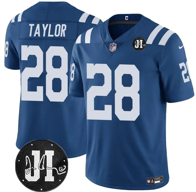 Indianapolis Colts #28 Jonathan Taylor Blue Jim Irsay Patch Vapor Limited Stitched Jersey - Zenithce
