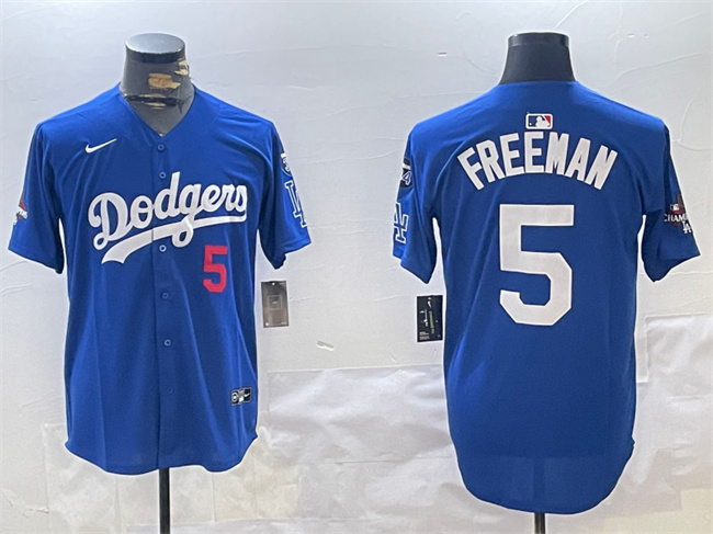 Los Angeles Dodgers #5 Freddie Freeman Royal 2024 World Series Champions With Fernando Memorial Patch Alternate Limited Stitched Jersey - Zenithce