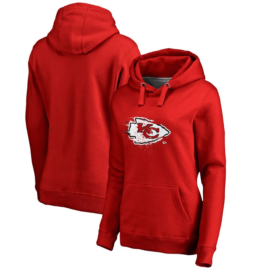 Women's Kansas City Chiefs Red Splatter Logo Pullover Hoodie(Run Small) - Zenithce