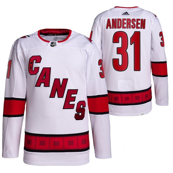 Carolina Hurricanes #31 Frederik Andersen White Stitched Jersey - Zenithce