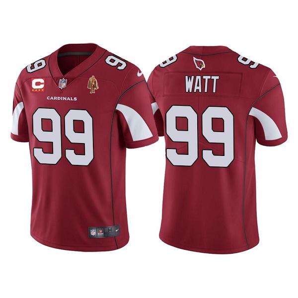 Arizona Cardinals #99 J.J. Watt Red With C Patch Walter Payton Patch Limited Stitched Jersey - Zenithce