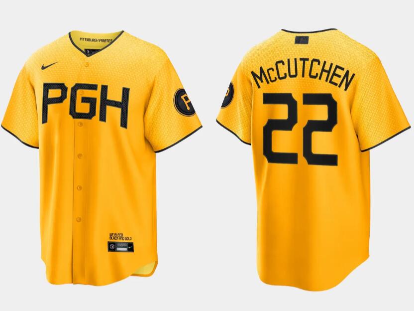 Pittsburgh Pirates #22 Andrew McCutchen Gold 2023 City Connect Stitched Jersey - Zenithce