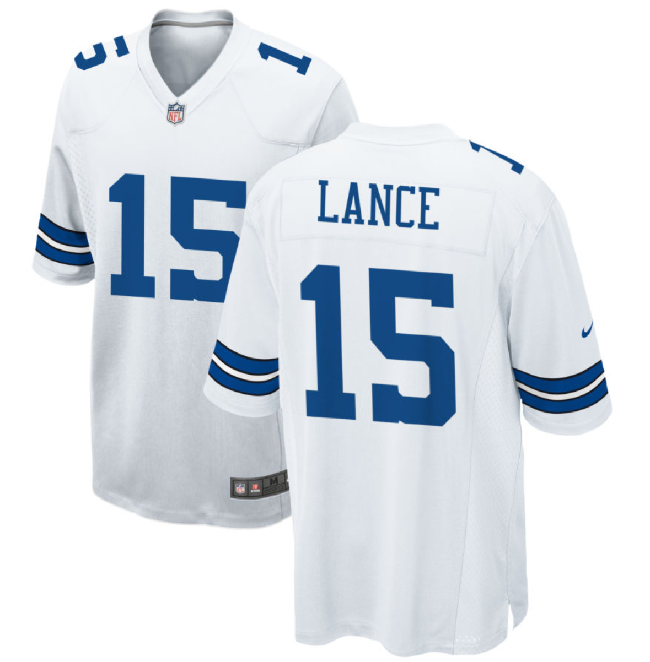 Dallas Cowboys #15 Trey Lance White Stitched Game Jersey - Zenithce