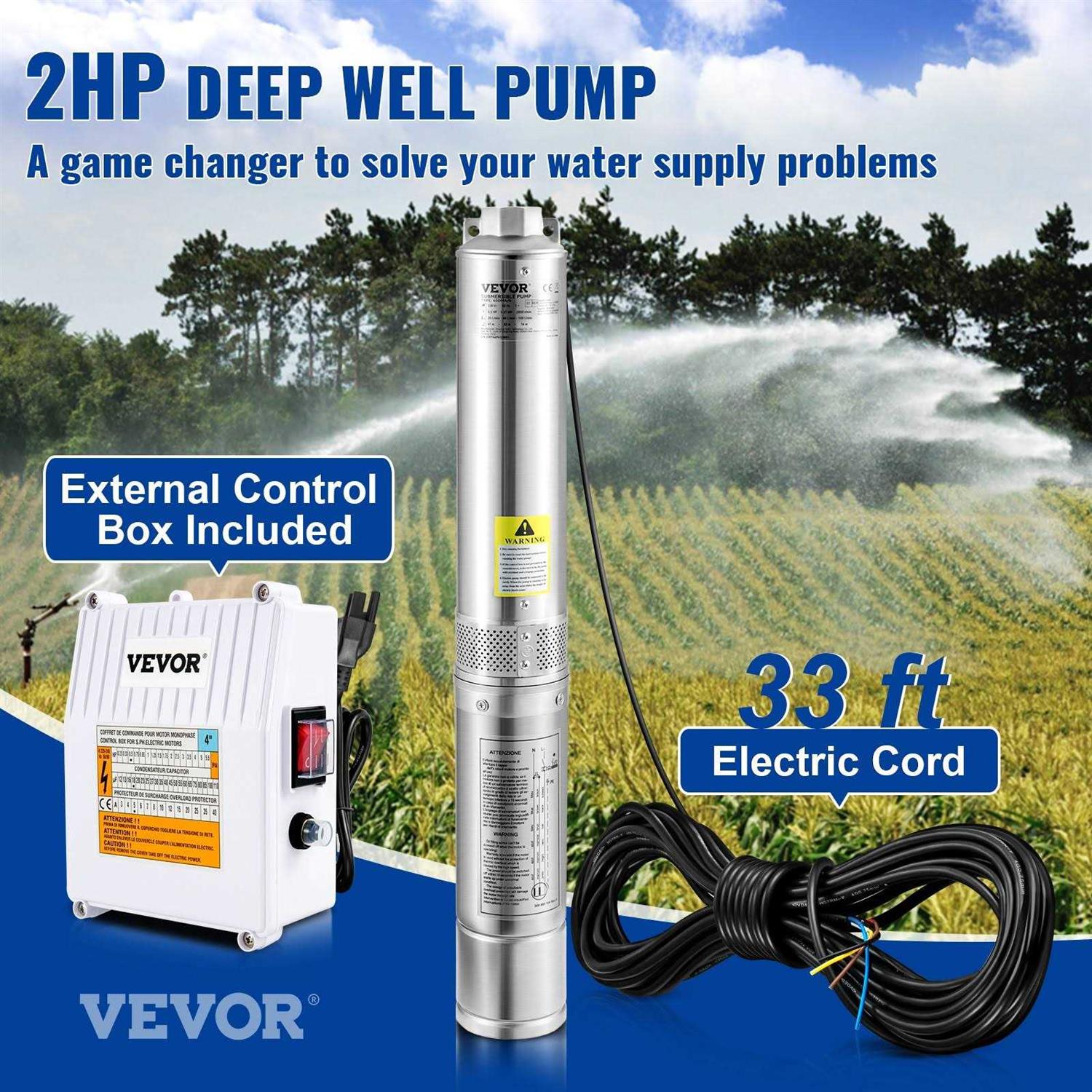 VEVOR Deep Well Submersible Pump 230V/60Hz 37GPM Head - Zenithce