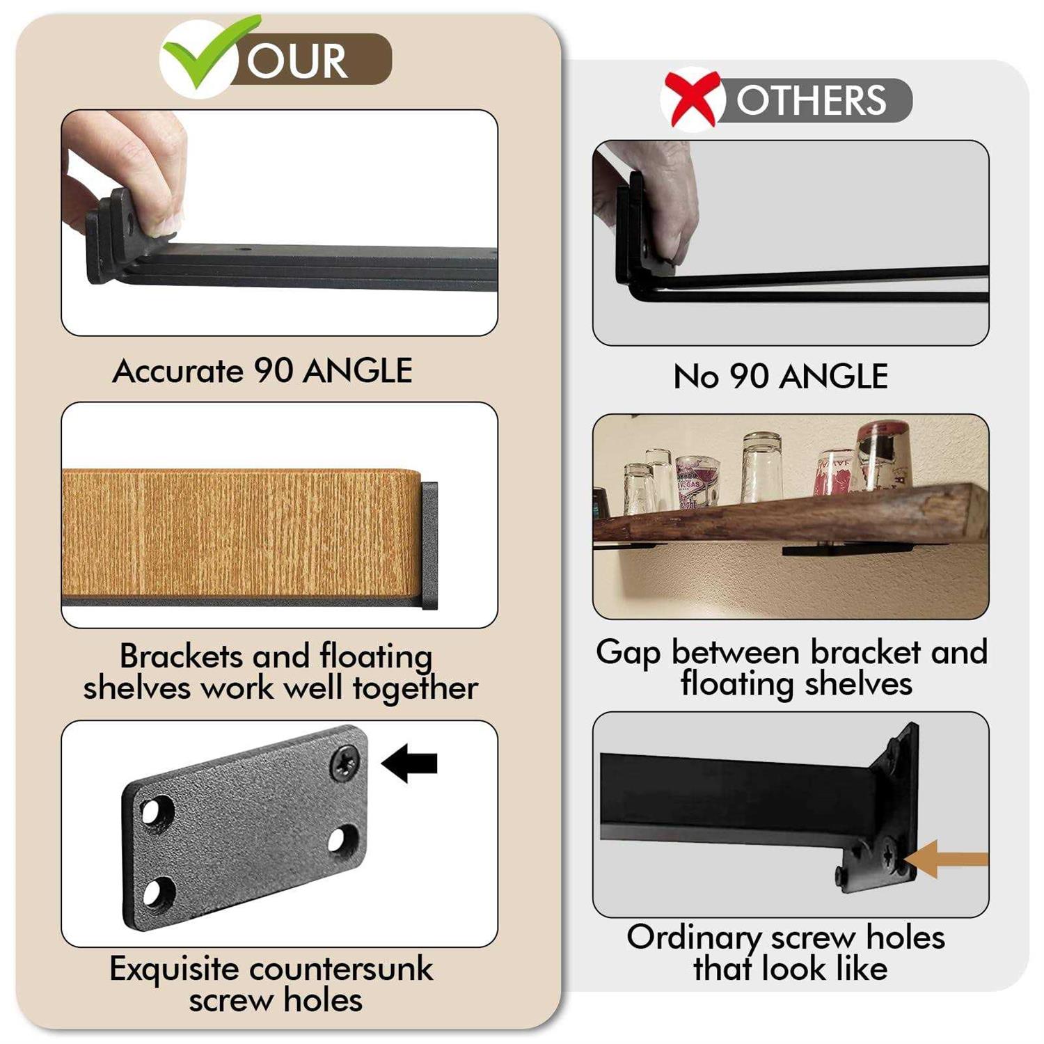 MIUGO Heavy Duty Shelf Bracket Rustic Floating Shelf Bracket for Shelves Wall Mounted - Zenithce