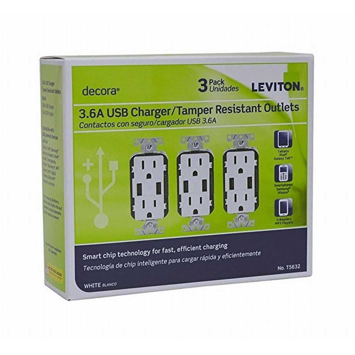 Leviton T5632-W USB Charger/Tamper-Resistant Duplex Receptacle - Zenithce
