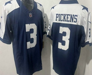 Dallas Cowboys #3 George Pickens Navy Blue Thanksgiving FUSE Vapor Limited Stitched Jersey - Zenithce