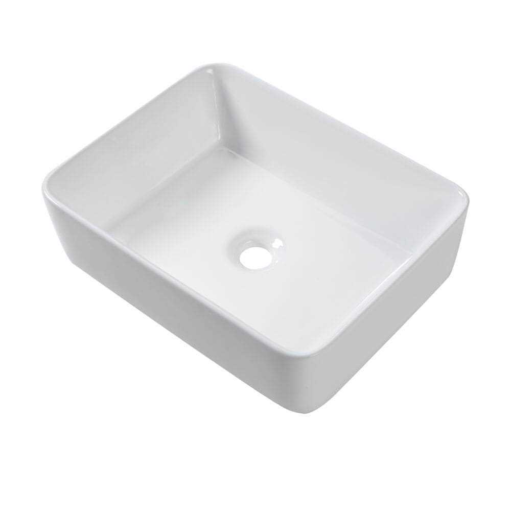 Lordear Porcelain Vanity Sink White Ceramic Vessel Rectangular Modern Bathroom Sink - Zenithce