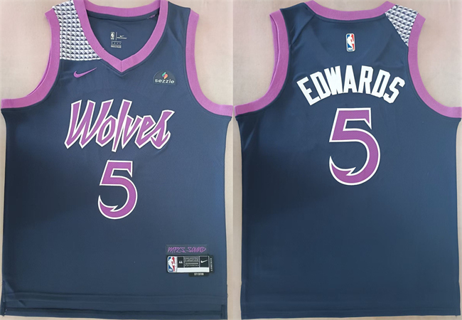 Minnesota Timberwolves #5 Anthony Edwards Navy Stitched jersey - Zenithce