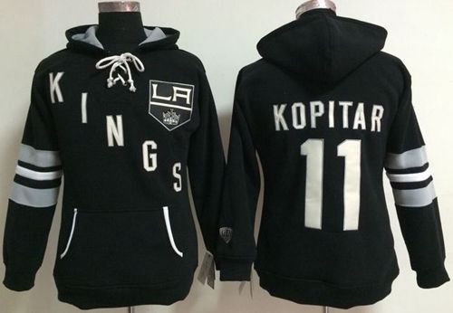 Los Angeles Kings #11 Anze Kopitar Black Women's Old Time Heidi NHL Hoodie - Zenithce