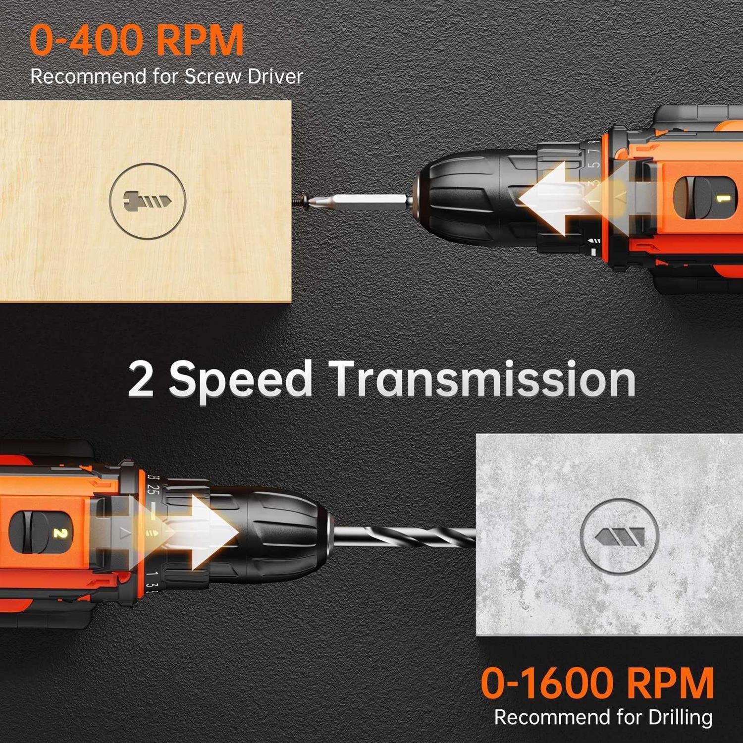 Drill Set OUBEL 12V Cordless Drill with 42 Acessories Home Power Drill Cordless with 3/8 Keyless Chuck - Zenithce