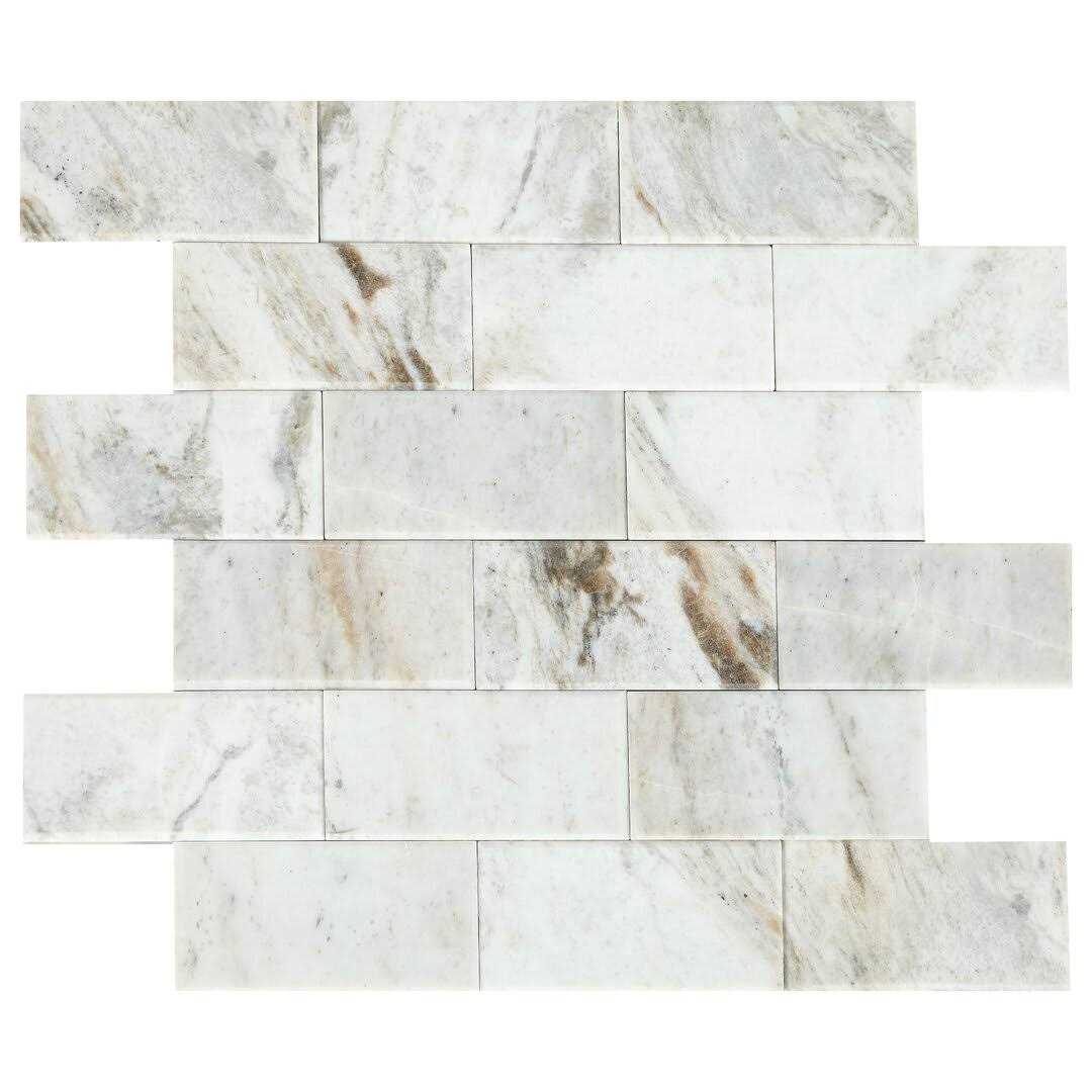 Daltile Xpress Mosaix Peel ‘N Stick White Beveled 14 in. x 12 in. Marble Brick Joint Mosaic Tile - Zenithce