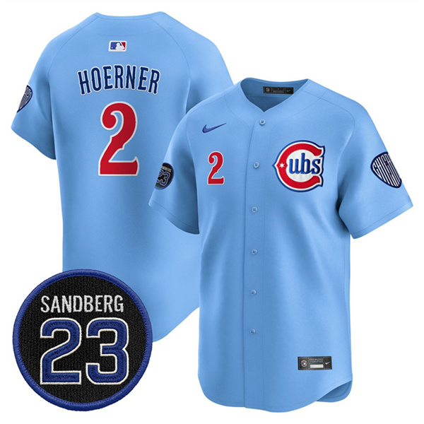 Chicago Cubs #2 Nico Hoerner Blue 'Ryne Sandberg Tribute' Vapor Limited V2 Stitched Jersey - Zenithce