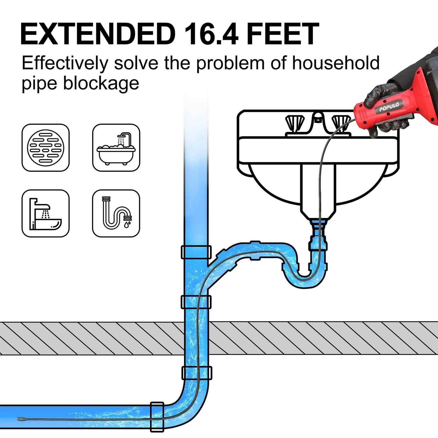 Populo Drain Auger Automatic Plumbing Snake 25Ft 20-Volt Li-Ion - Zenithce