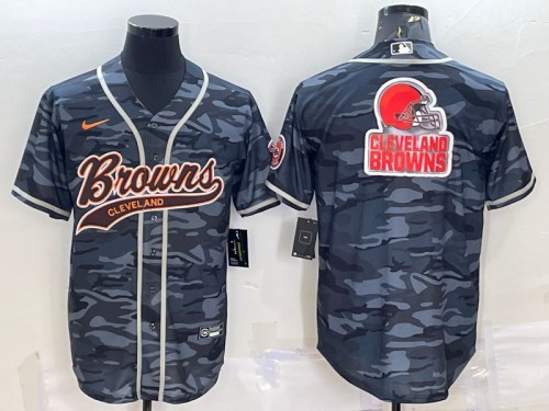 Cleveland Browns Gray Camo Team Big Logo With Patch Cool Base Stitched Jersey - Zenithce