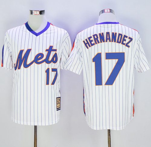 Mitchell And Ness Mets #17 Keith Hernandez Stitched White Blue Strip Throwback Jersey - Zenithce