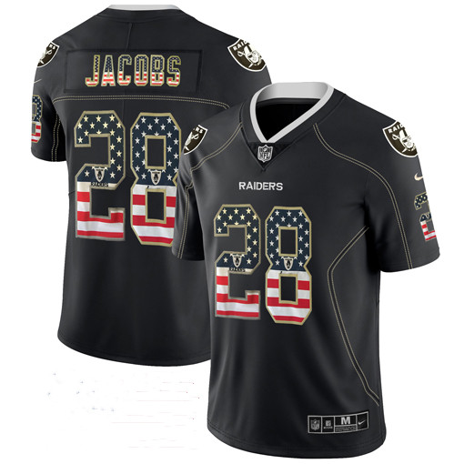 Raiders #28 Josh Jacobs Black USA Flag Fashion Fashion Color Rush Jersey - Zenithce
