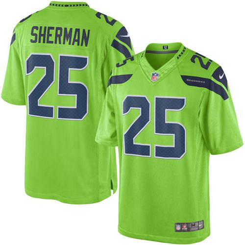 Seahawks #25 Richard Sherman Green Stitched Limited Rush Nike Jersey - Zenithce