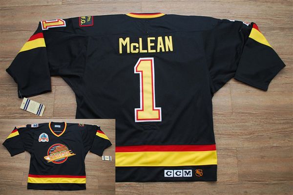 Canucks #1 Kirk Mclean Stitched Black CCM Throwback Vintage Jersey - Zenithce