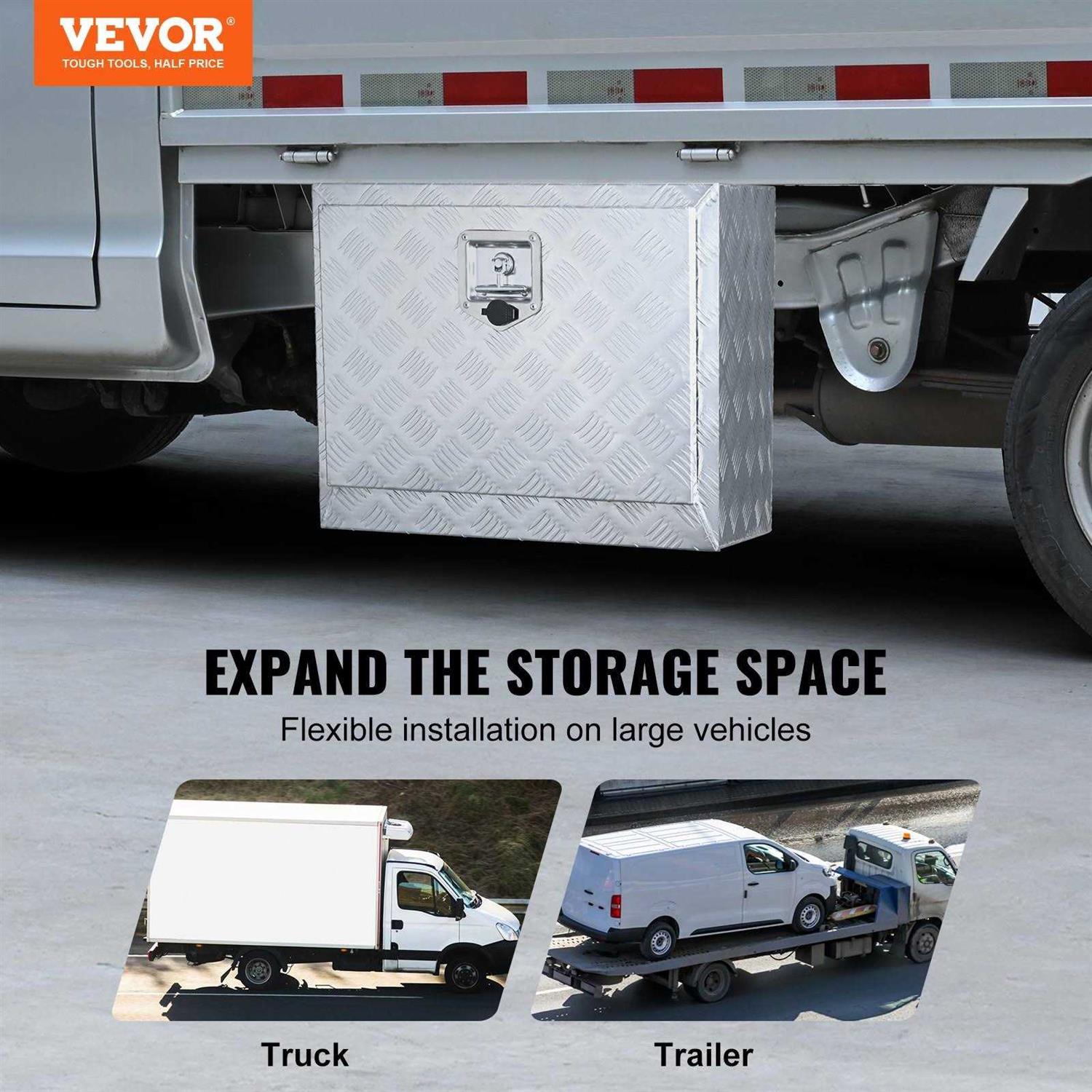 VEVOR Underbody Truck Box Pickup Storage Box, Heavy Duty Aluminum Diamond Plate Tool Box with Lock and Keys - Zenithce