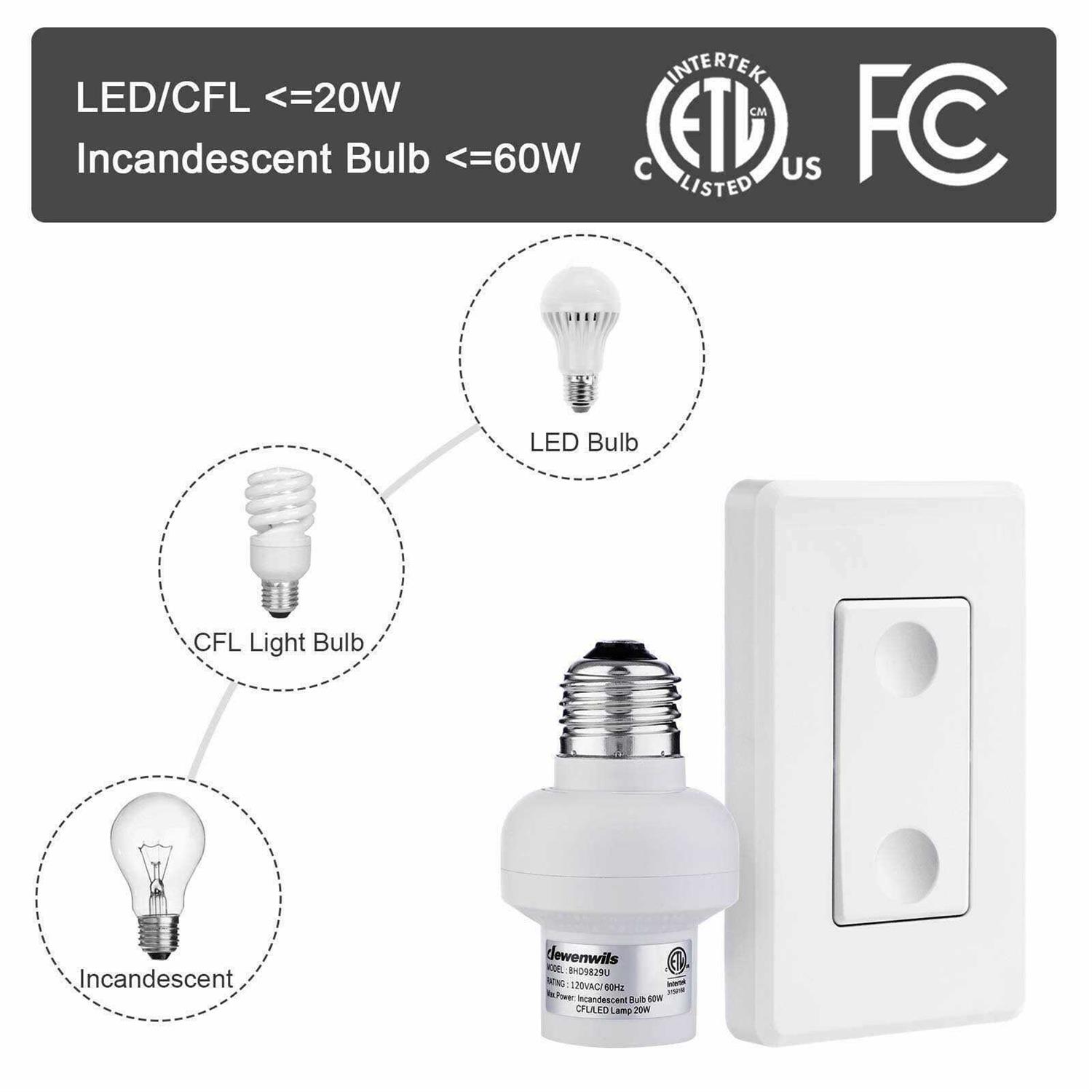 DEWENWILS Remote Control Light Bulb Socket Wireless Light Bulbs Socket Switch Kit with Controller Remote Light Socket E26/e27 Base For Pull Chain Ligh - Zenithce