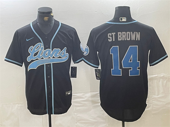 Detroit Lions #14 Amon-Ra St. Brown Black Cool Base Stitched Jersey - Zenithce
