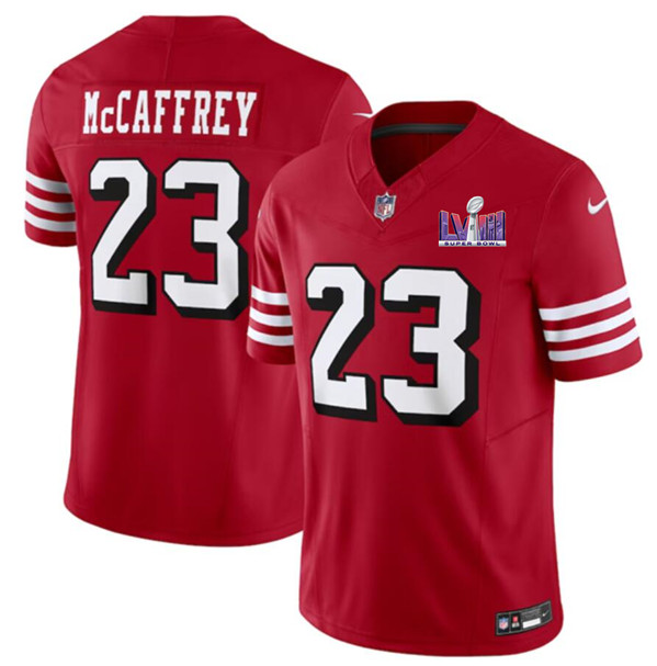 San Francisco 49ers #23 Christian McCaffrey New Red 2024 F.U.S.E. Super Bowl LVIII Patch Vapor Untouchable Limited Stitched Jersey - Zenithce