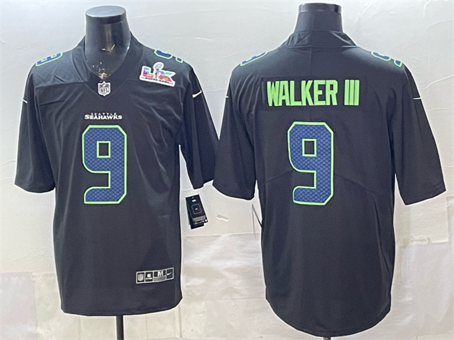 Seattle Seahawks #9 Kenneth Walker III Black 2025 Super Bowl LX Patch Carbon Fashion Vapor Untouchable Limited Stitched Jersey - Zenithce