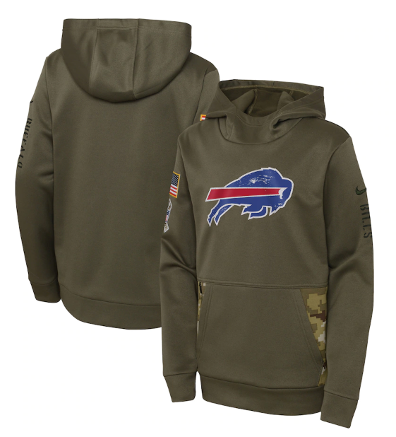 Youth Buffalo Bills 2022 Olive Salute To Service Therma Performance Pullover Hoodie - Zenithce