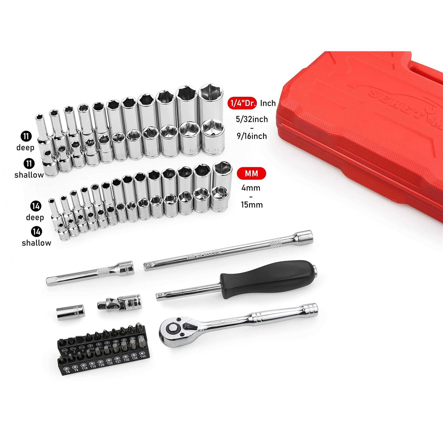 SEKETMAN 50-Piece 14 Inch Drive Deep And Shallow Impact Socket Set - Zenithce