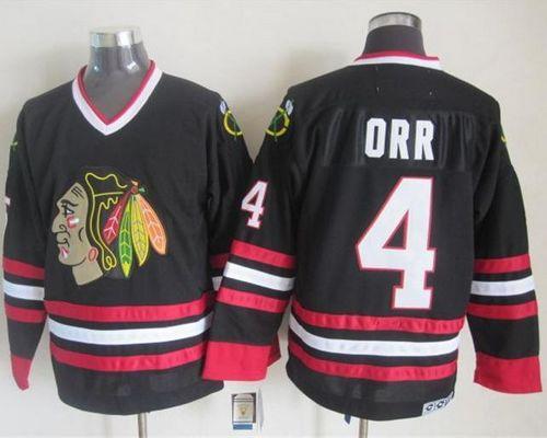 Blackhawks #4 Bobby Orr Black CCM Throwback Stitched Jersey - Zenithce