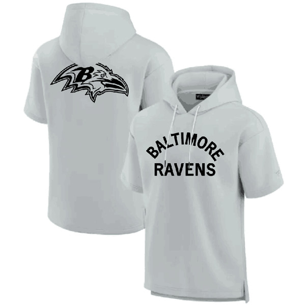 Baltimore Ravens Gray Super Soft Fleece Short Sleeve Hoodie - Zenithce