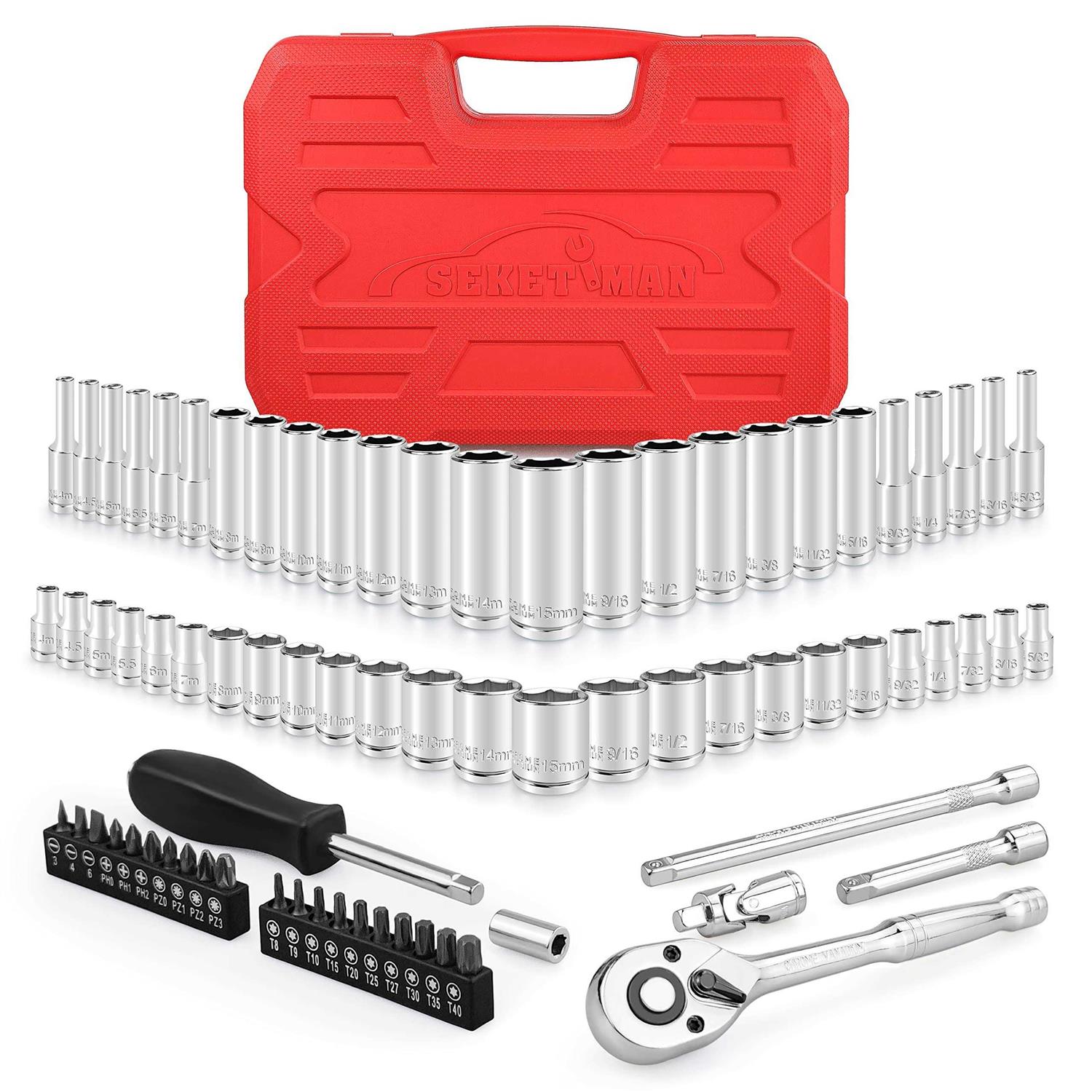 SEKETMAN 50-Piece 14 Inch Drive Deep And Shallow Impact Socket Set - Zenithce