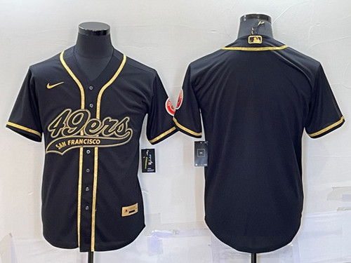 San Francisco 49ers Blank Black Gold With Patch Cool Base Stitched Baseball Jersey - Zenithce