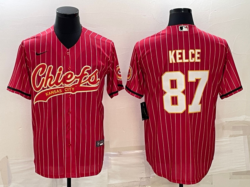 Kansas City Chiefs #87 Travis Kelce Red With Patch Cool Base Stitched Baseball Jersey - Zenithce